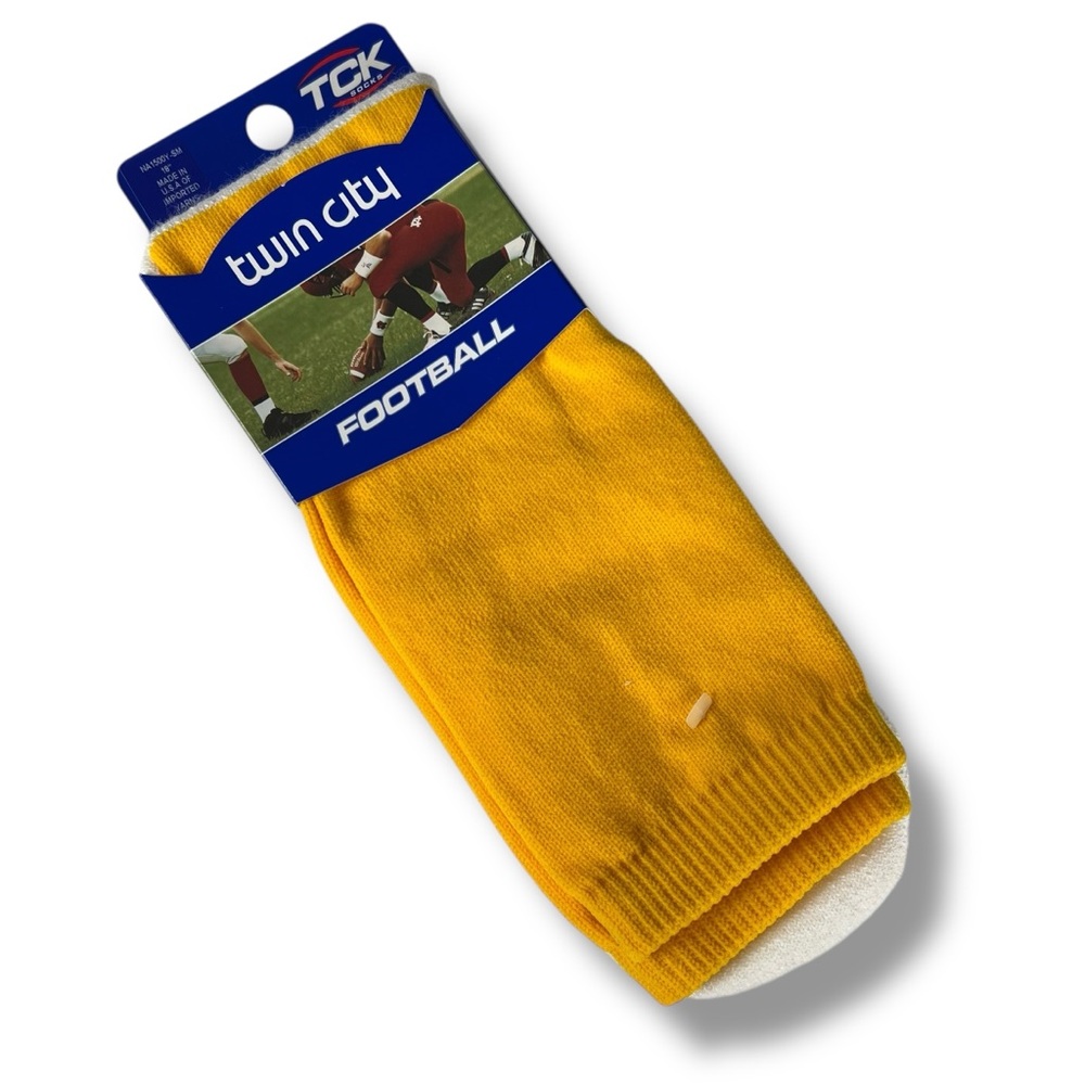 TWIN CITY Brand Football Socks 1 Pair‎ Yellow White NWT Size 18"